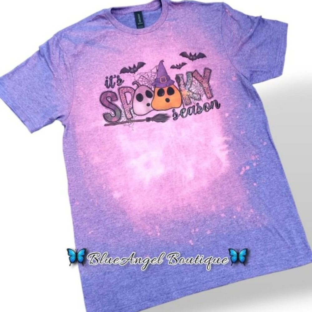 Women's It's Spooky Season Halloween Acid Wash Bleached Tee~Small